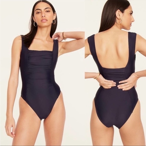 J. Crew NWOT Navy Ruched One Piece Swimsuit - Picture 1 of 7